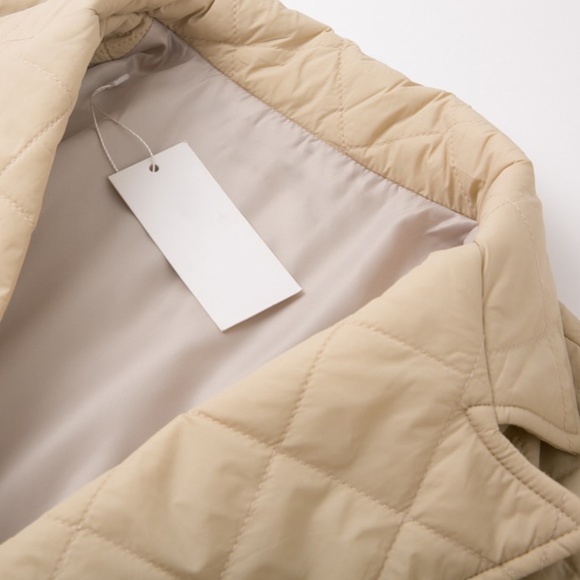 Beige Quilted Belted Coat with Pockets - Picture 14 of 17